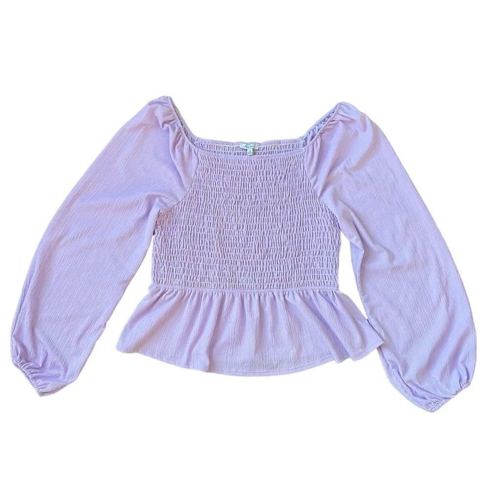 White Birch purple smocked flowy Sleeve peplum boutique Shirt size 1X - Picture 2 of 7